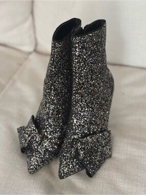 Topshop Black Glitter Pointed Toe Ankle Boots with Gold & Silver Sparkle